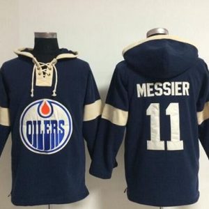 Stunning Edmonton Oilers #11 Mark Messier Dark Blue Pullover NHL Hoodie