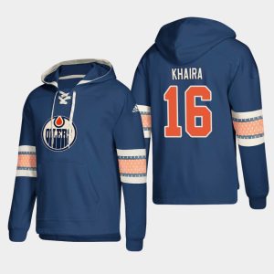 Splendid Edmonton Oilers #16 Jujhar Khaira Royal adidas Lace Up Pullover Hoodie