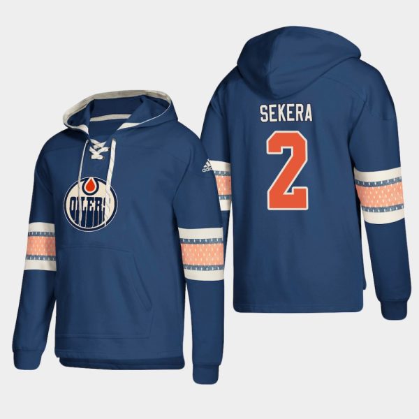 Magnificent Edmonton Oilers #2 Andrej Sekera Royal adidas Lace Up Pullover Hoodie