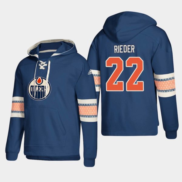 Magnificent Edmonton Oilers #22 Tobias Rieder Royal adidas Lace Up Pullover Hoodie