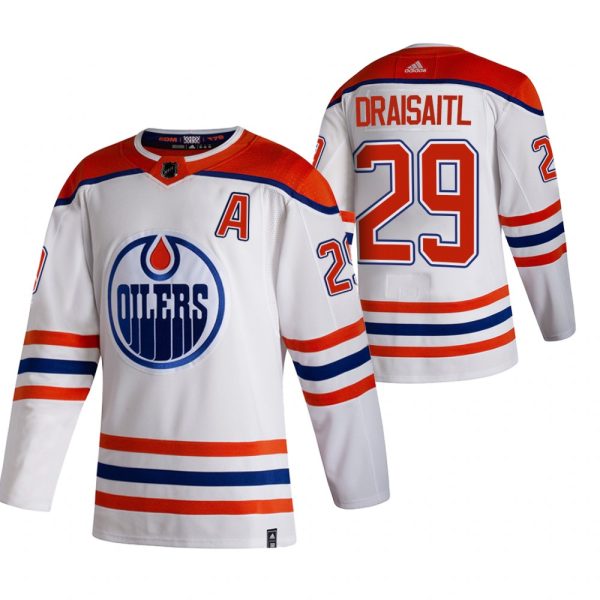 Gorgeous Edmonton Oilers #29 Leon Draisaitl White Men's Adidas 2020 21 Reverse Retro Alternate NHL Jersey