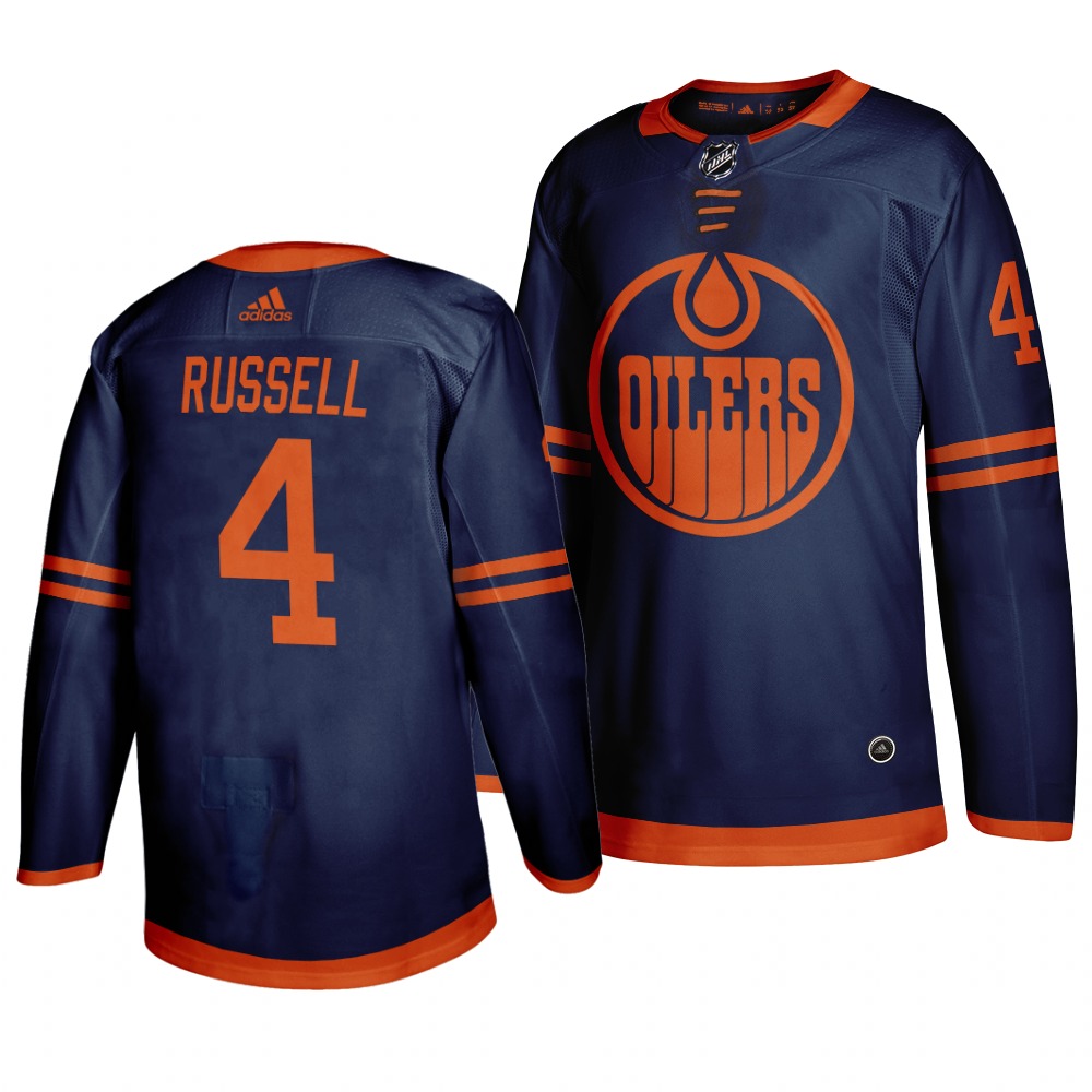 Stunning Edmonton Oilers #4 Kris Russell Blue 2019 20 Third Alternate Jersey