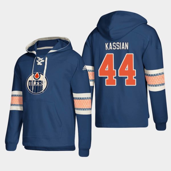 Stunning Edmonton Oilers #44 Zack Kassian Royal adidas Lace Up Pullover Hoodie