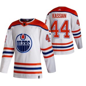 Exquisite Edmonton Oilers #44 Zack Kassian White Men's Adidas 2020 21 Reverse Retro Alternate NHL Jersey
