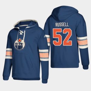 Premium Edmonton Oilers #52 Patrick Russell Royal adidas Lace Up Pullover Hoodie
