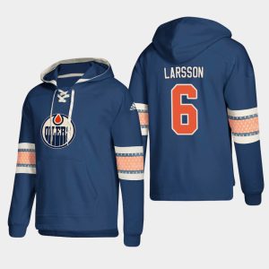 Gorgeous Edmonton Oilers #6 Adam Larsson Royal adidas Lace Up Pullover Hoodie