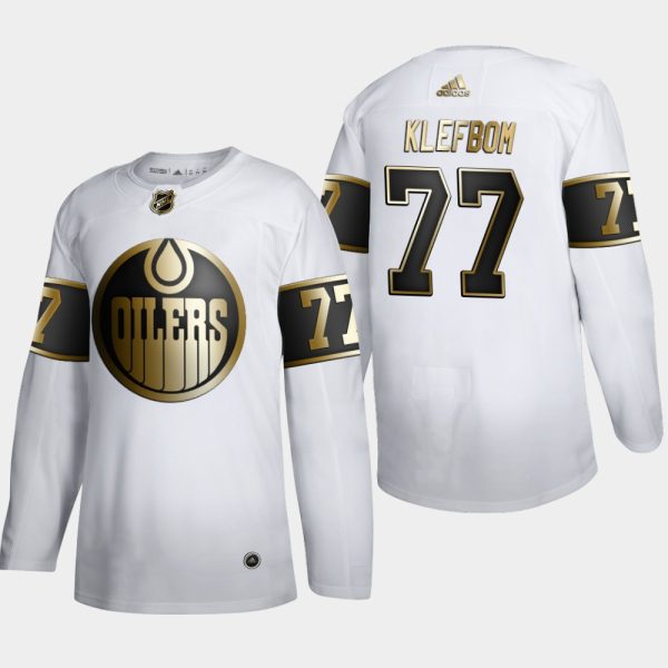 Splendid Edmonton Oilers #77 Oscar Klefblom Men's Adidas White Golden Edition Limited Stitched NHL Jersey