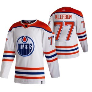Superior Edmonton Oilers #77 Oscar Klefblom White Men's Adidas 2020 21 Reverse Retro Alternate NHL Jersey