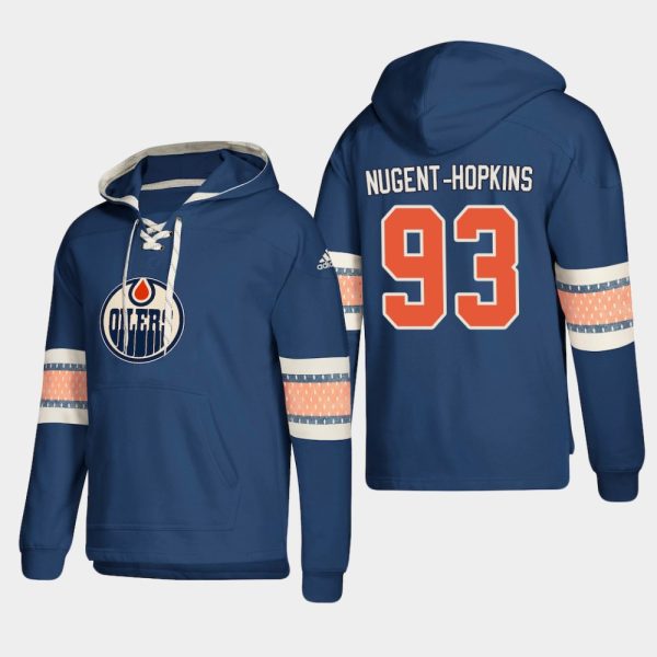 Premium Edmonton Oilers #93 Ryan Nugent Hopkins Royal adidas Lace Up Pullover Hoodie