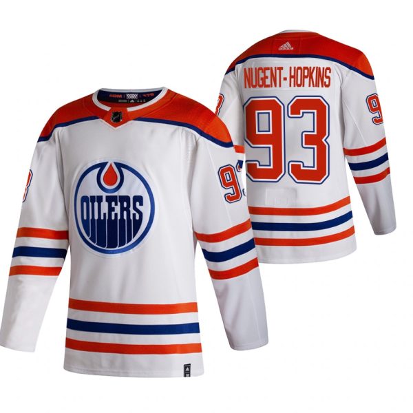 Magnificent Edmonton Oilers #93 Ryan Nugent Hopkins White Men's Adidas 2020 21 Reverse Retro Alternate NHL Jersey