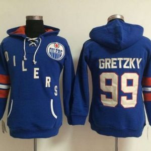 Splendid Edmonton Oilers #99 Wayne Gretzky Light Blue Women's Old Time Heidi NHL Hoodie