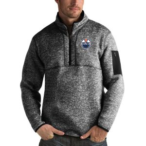 Exquisite Edmonton Oilers Antigua Fortune Quarter Zip Pullover Jacket Charcoal