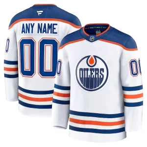 Stunning Edmonton Oilers Away Premium Custom Jersey   White/Royal