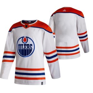 Stunning Edmonton Oilers Blank White Men's Adidas 2020 21 Reverse Retro Alternate NHL Jersey