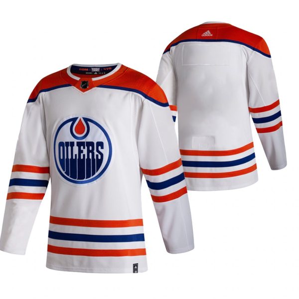 Stunning Edmonton Oilers Blank White Men's Adidas 2020 21 Reverse Retro Alternate NHL Jersey