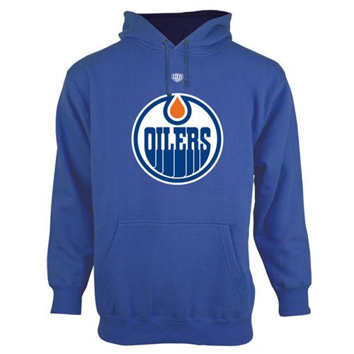 Outstanding Edmonton Oilers Old Time Hockey Big Logo with Crest Pullover Hoodie Royal Blue