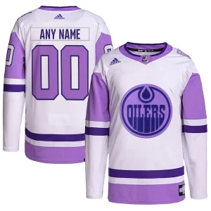 Stunning Edmonton Oilers adidas Hockey Fights Cancer Primegreen Authentic Custom Jersey   White/Purple