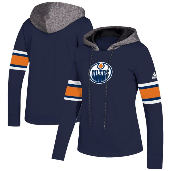 Outstanding Edmonton Oilers adidas Women's Crewdie Pullover Hoodie Navy