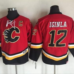 Superior Flames #12 Jarome Iginla Red/Black CCM Throwback Stitched Youth NHL Jersey
