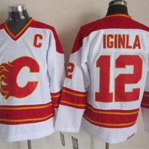 Stunning Flames #12 Jarome Iginla White CCM Throwback Stitched NHL Jersey