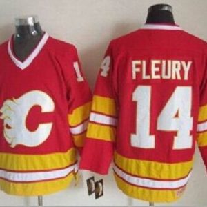 Stunning Flames #14 Theoren Fleury Red CCM Throwback Stitched NHL Jersey
