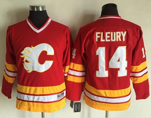 Splendid Flames #14 Theoren Fleury Red CCM Throwback Stitched Youth NHL Jersey