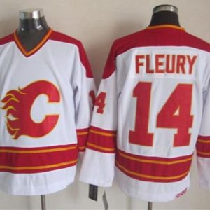 Gorgeous Flames #14 Theoren Fleury White CCM Throwback Stitched NHL Jersey