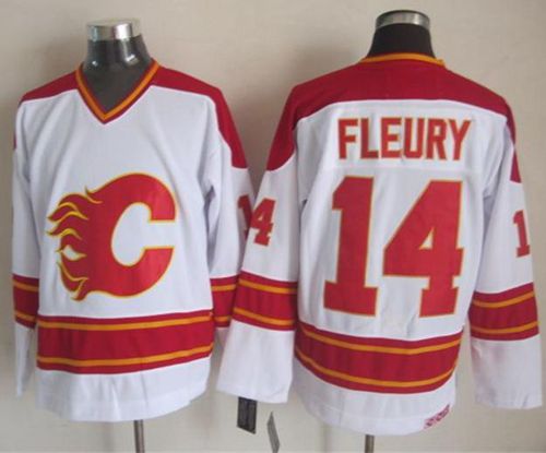 Gorgeous Flames #14 Theoren Fleury White CCM Throwback Stitched NHL Jersey