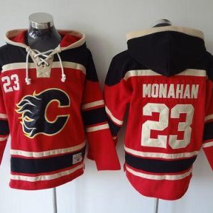 Gorgeous Flames #23 Sean Monahan Red Sawyer Hooded Sweatshirt Stitched NHL Jersey