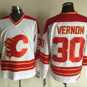 Exquisite Flames #30 Mike Vernon White CCM Throwback Stitched NHL Jersey