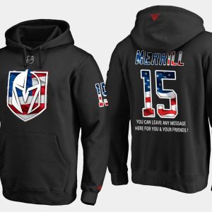 Magnificent Golden Knights #15 Jon Merrill NHL Banner Wave Usa Flag Black Hoodie