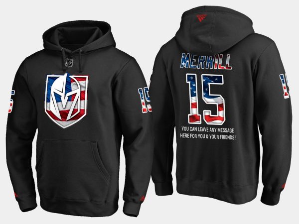 Magnificent Golden Knights #15 Jon Merrill NHL Banner Wave Usa Flag Black Hoodie