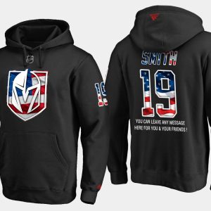 Exquisite Golden Knights #19 Reilly Smith NHL Banner Wave Usa Flag Black Hoodie