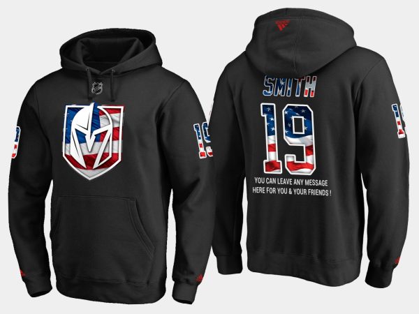 Exquisite Golden Knights #19 Reilly Smith NHL Banner Wave Usa Flag Black Hoodie