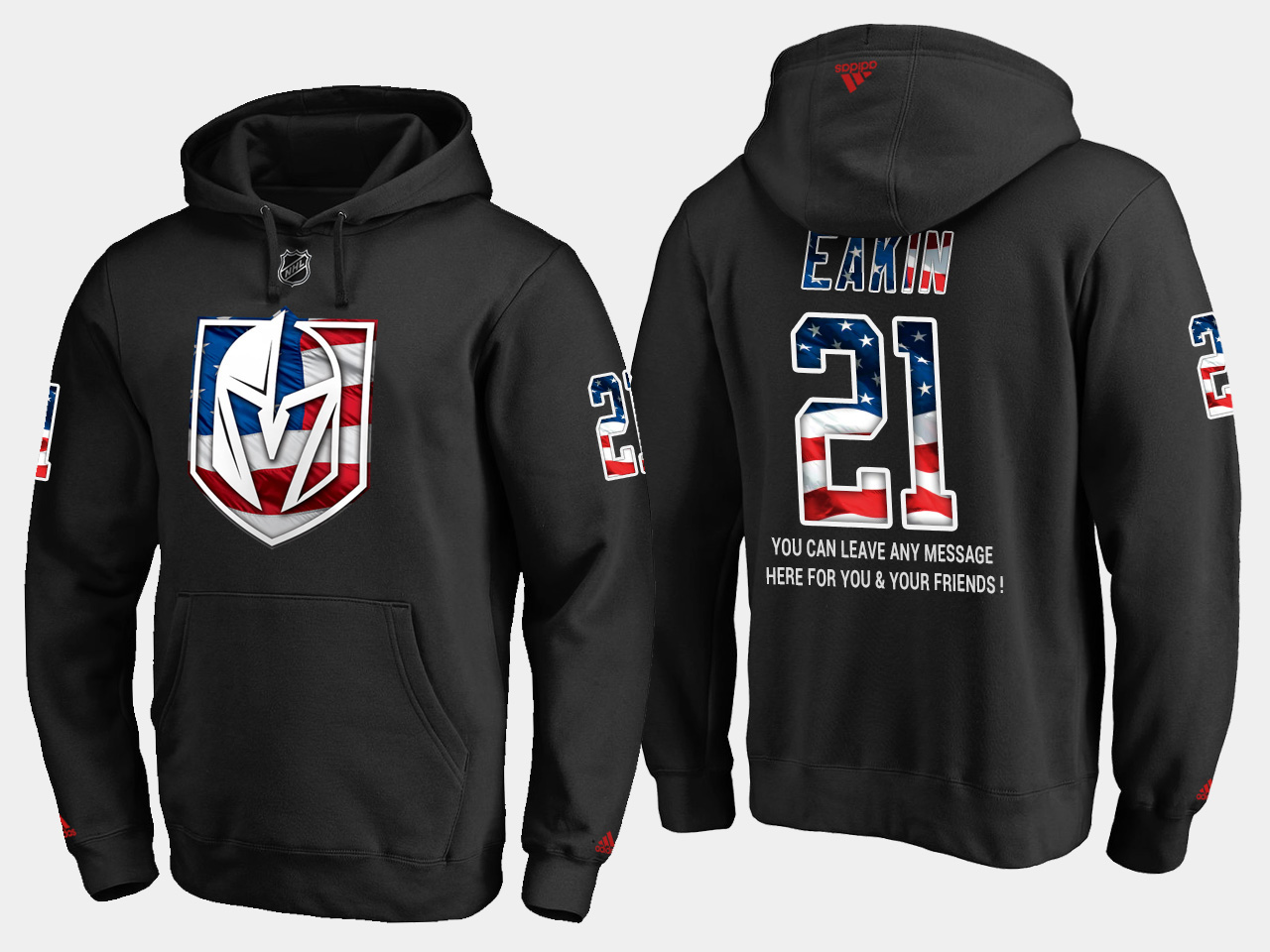 First - rate Golden Knights #21 Cody Eakin NHL Banner Wave Usa Flag Black Hoodie