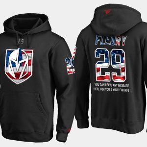 Exquisite Golden Knights #29 Marc Andre Fleury NHL Banner Wave Usa Flag Black Hoodie