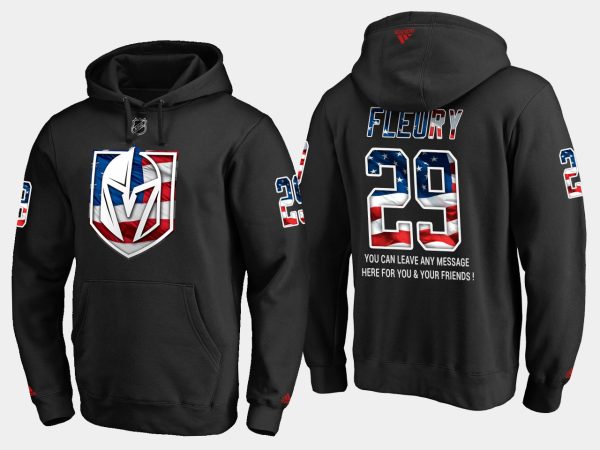 Exquisite Golden Knights #29 Marc Andre Fleury NHL Banner Wave Usa Flag Black Hoodie