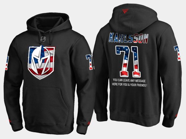 Outstanding Golden Knights #71 William Karlsson NHL Banner Wave Usa Flag Black Hoodie