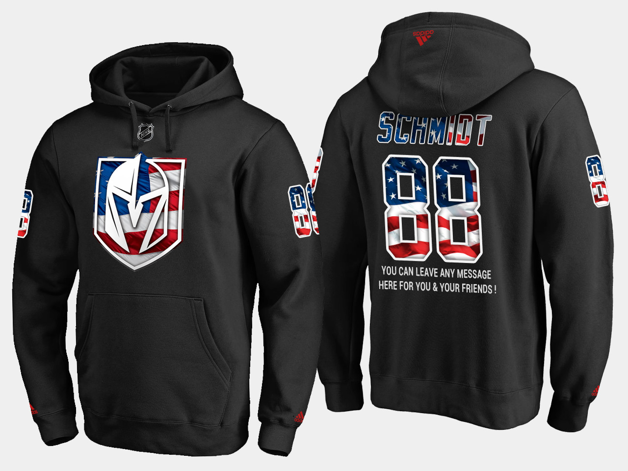 Superior Golden Knights #88 Nate Schmidt NHL Banner Wave Usa Flag Black Hoodie