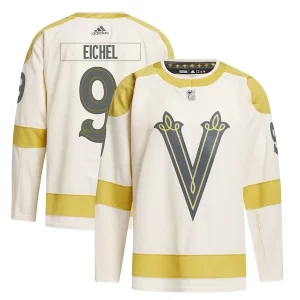 Stunning Jack Eichel Vegas Golden Knights adidas 2024 NHL Winter Classic Primegreen Authentic Player Jersey   Cream