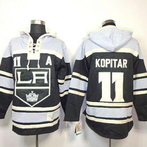 Gorgeous Kings #11 Anze Kopitar Black Sawyer Hooded Sweatshirt Stitched NHL Jersey