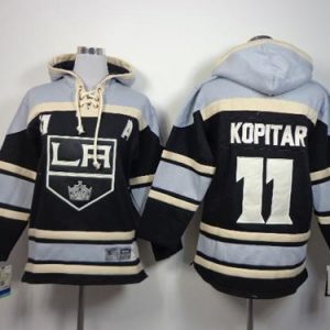 Stunning Kings #11 Anze Kopitar Black Sawyer Hooded Sweatshirt Stitched Youth NHL Jersey