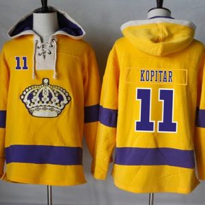 Outstanding Kings #11 Anze Kopitar Gold Sawyer Hooded Sweatshirt Stitched NHL Jersey