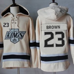 First - rate Kings #23 Dustin Brown Cream Sawyer Hooded Sweatshirt Stitched NHL Jersey