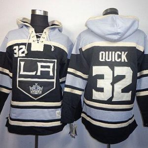 Stunning Kings #32 Jonathan Quick Black Sawyer Hooded Sweatshirt Stitched NHL Jersey