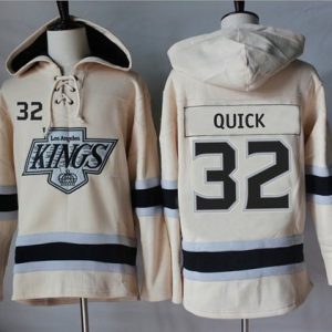 Premium Kings #32 Jonathan Quick Cream Sawyer Hooded Sweatshirt Stitched NHL Jersey