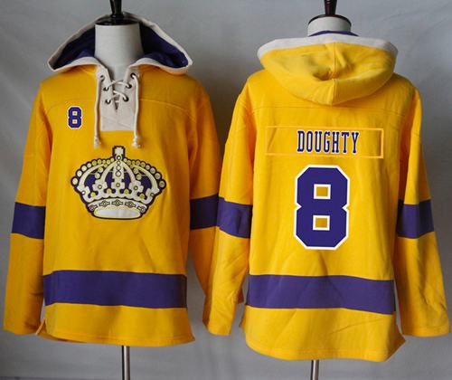 Gorgeous Kings #8 Drew Doughty Gold Sawyer Hooded Sweatshirt Stitched NHL Jersey