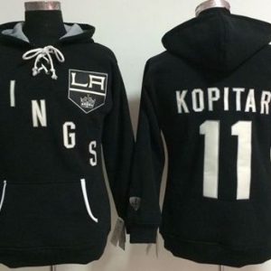 Magnificent Los Angeles Kings #11 Anze Kopitar Black Women's Old Time Heidi NHL Hoodie