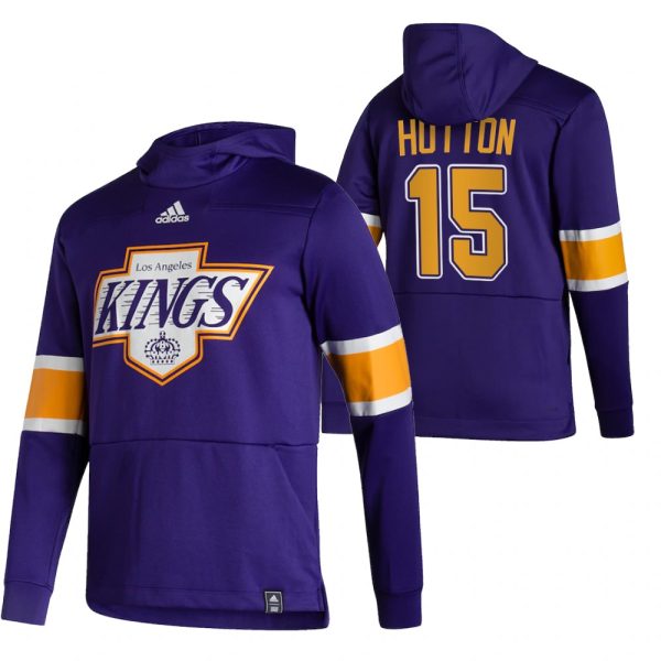 Magnificent Los Angeles Kings #15 Ben Hutton Adidas Reverse Retro Pullover Hoodie Purple