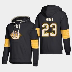 Stunning Los Angeles Kings #23 Dustin Brown Black adidas Lace Up Pullover Hoodie